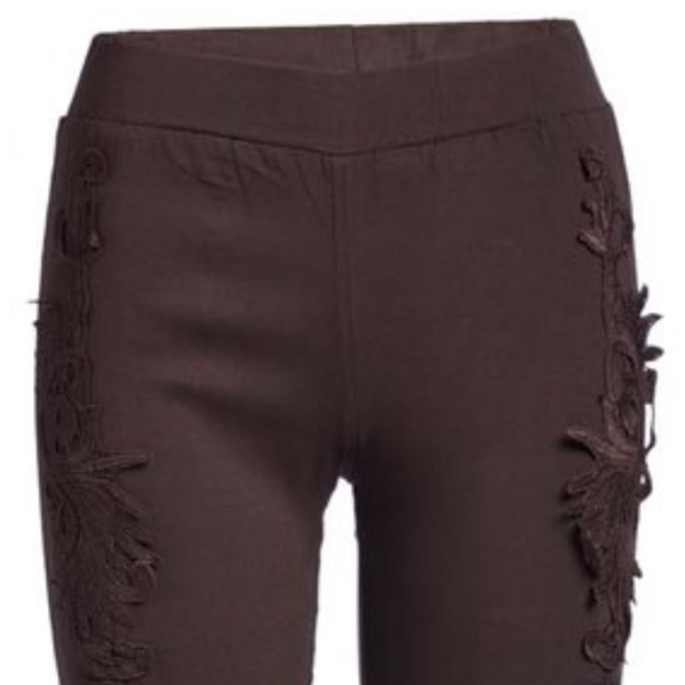 🍁Coffee Embellished Linen Blend Pants